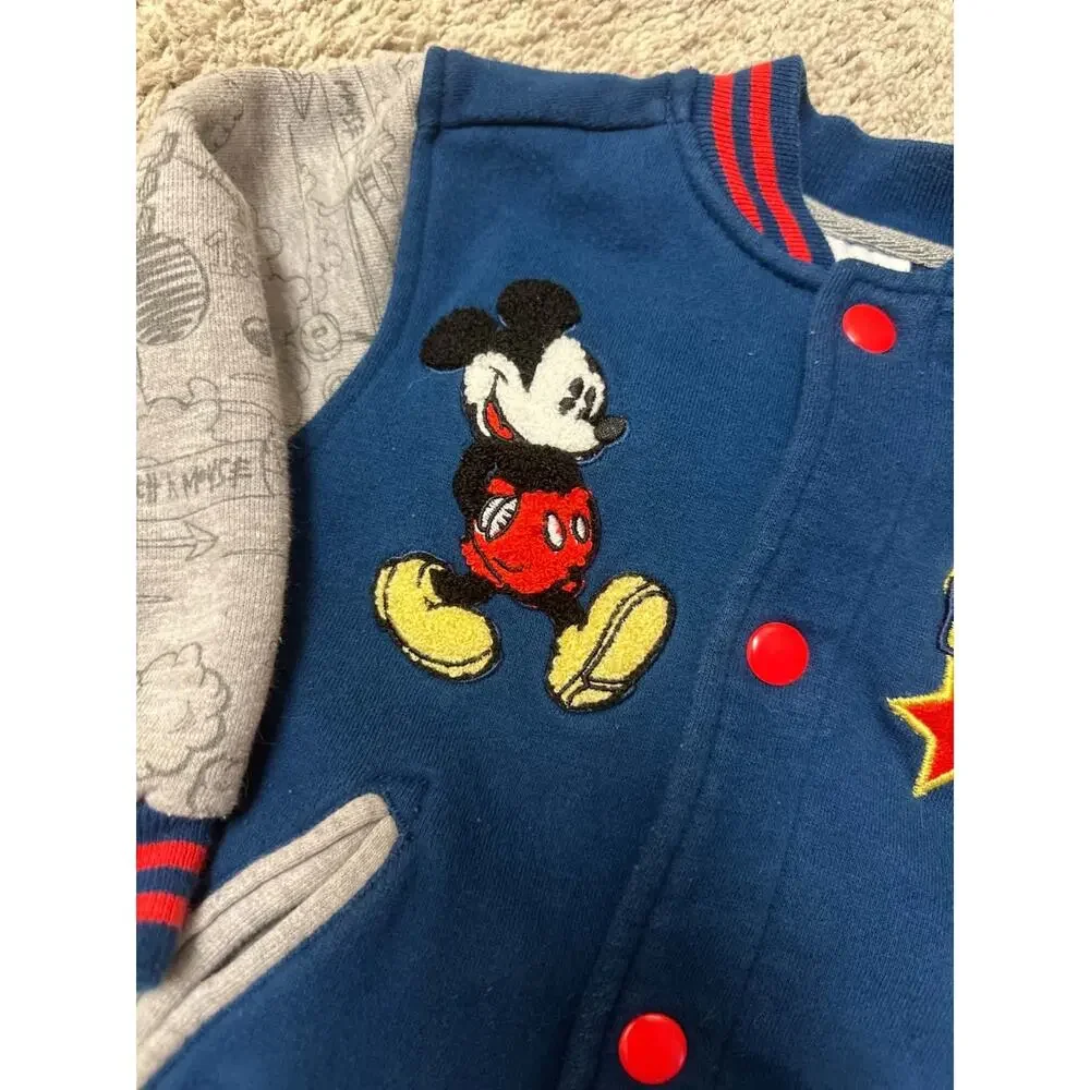 Disney Mickey Mouse Kids Varsity Jacket Snap Front Blue Gray Size 2T Toddler